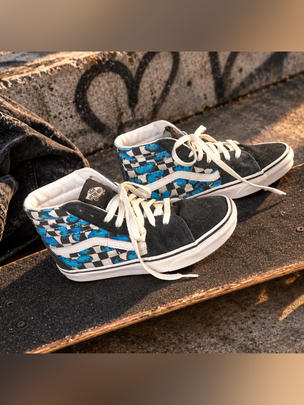 Vans Off The Wall Sk8 Hi Top Sneaker Retro Custom Checkered with Butterfly